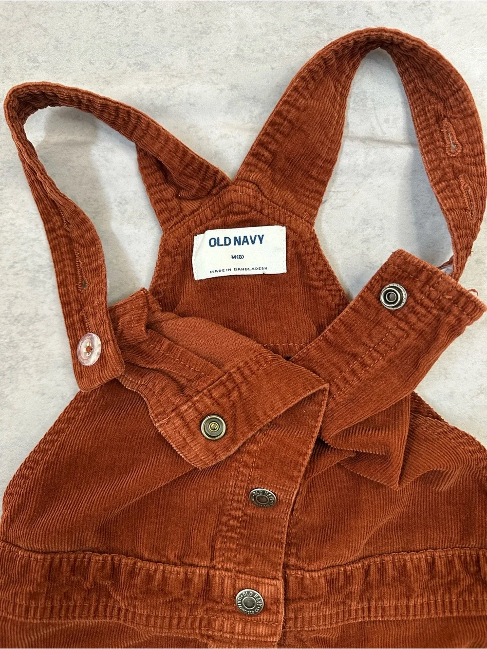 Rust Corduroy Button-Front Pinafore Dress
